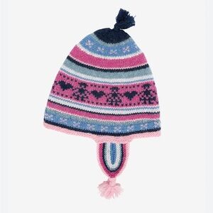 Kids Pink and Blue Knit Earflap Hat with Pom Pom
